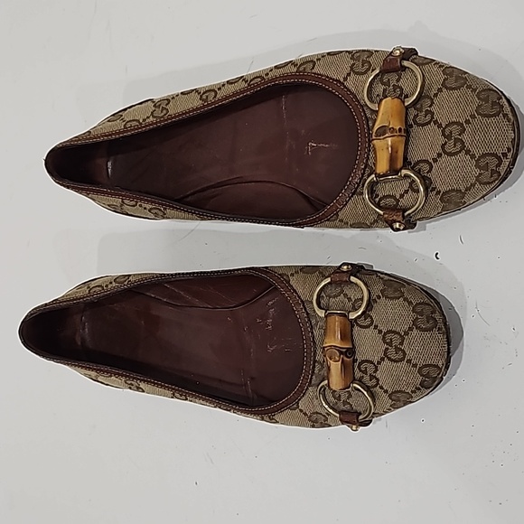 Gucci women flats brown canvas GG signature Horsebit size 9B - Picture 2 of 14